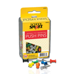 PUSH PIN 3/8 IN L ASST CLR BX/100 BX - SCHOOL SMART