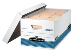 BANKERS BOX WITH LID LEGAL 15X24X10 IN WHITE/BLUE PK OF 4 FEL0070205