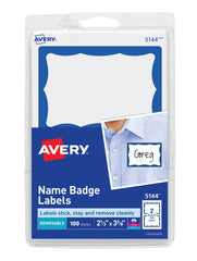 NAME BADGE ADHESIVE 2-1/3X3-3/8 IN BLUE PK OF 100 AVE5144