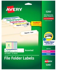 LABEL FILE FOLDER 2/3X3-7/16 IN ASST/WHITE PK OF 750 AVE5266