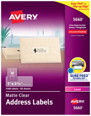 LABEL LASER ADDRESS 1 X 2-5/8 IN CLEAR PK OF 1500 AVE5660
