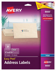 LABEL INKJET ADDRESS 1 X 2-5/8 IN CLEAR PK OF 750 AVE8660