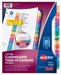 INDEX DIVIDER 31 TAB 1-31 ASST COLOR 1 SET AVE11129