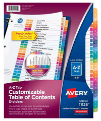 INDEX DIVIDER 26 TAB A-Z ASST COLOR 1 SET AVE11125