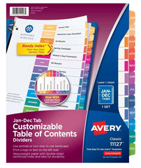 INDEX DIVIDER 12 TAB JAN-DEC ASST COLOR 1 SET AVE11127