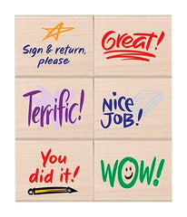 STAMPS WOODEN STAMPS OF APPROVAL SET OF 6