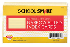 INDEX CARDS 3X5 RULED CANARY PK OF 100 SCHOOL SMART