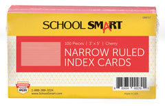 INDEX CARDS 3X5 RULED CHERRY PK OF 100 SCHOOL SMART