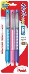CLIC-ERASER GRIP LATEX-FREE ASSORTED BARRELS SET OF 3