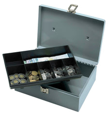 CASH BOX W/ LATCH LOCK 2 KEYS 7 CMPMNTS 11X7 3/4X4 GRAY
