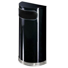 HALF ROUND RECEPTACLE 9 GALLON 18X9X32 BLACK/CHROME