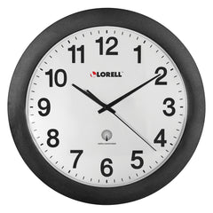 CLOCK - LORELL ROUND RADIO-CONTROLLED WALL CLOCK - 12 IN DIA - WHITE MAIN DIAL - BLACK FRAME - EACH