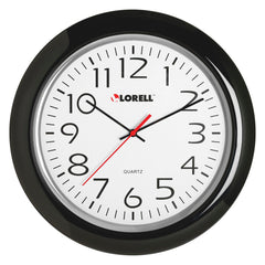 CLOCK - LORELL ROUND ANALOG WALL CLOCK - 13-1/4 DIA - WHITE DIAL - BLACK FRAME - EACH
