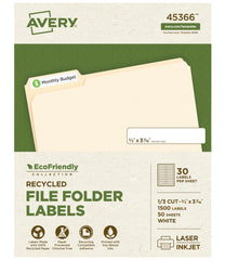 LABEL ECOFRIENDLY FILE FOLDER 2/3 X 3-7/16 IN PK OF 1500 AVE45366