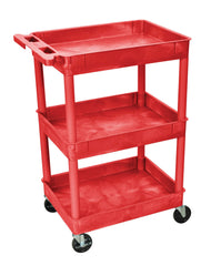 CART 3-SHELF 39.25HX24WX18D PLASTIC UTILITY TUB CART RED