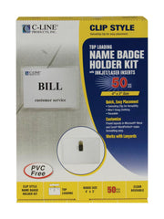 BADGE KIT CLIP SEALED WITH INSERTS 4 X 3 PACK OF 50