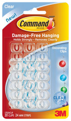 CLIPS COMMAND DECORATING CLEAR W/CLEAR STRIPS - PACK/20 CLIPS