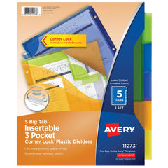 DIVIDER INSERTABLE 5 TAB WITH POCKET ASST COLOR