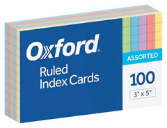 INDEX CARDS 3X5 RULED RAINBOW COLORS OXFORD PK OF 100