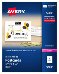 POSTCARDS AVERY LASER 4.25X5.5 IN WHITE BX OF 200