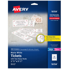 TICKETS PRINTABLE W/STUBS 1.75X5.5 AVE16154 PACK OF 200