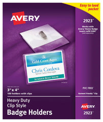 NAME BADGE HOLDER LANDSCAPE 3X4 IN CLEAR PK OF 100 AVE2923