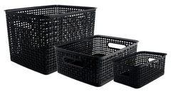 ORGANIZER BINS PLASTIC WEAVE SMALL MEDIUM AND LARGE BLACK PACK OF 3