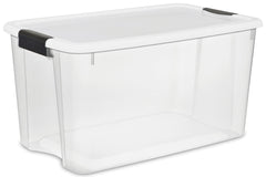 70 QT ULTRA LATCH BOX CLEAR WITH WHITE LID AND BLACK LATCHES