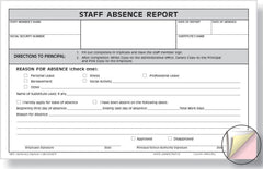 FORM COMMUNICATION ABSENCE STAFF RPT 5X8 CBLS W/C/P 3PT 100/PKG 1017 EACH