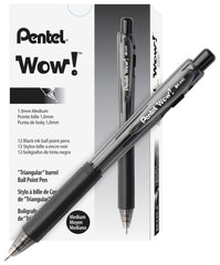 PEN WOW! RETRACTABLE BALLPOINT 1.0MM BLACK PACK OF 12