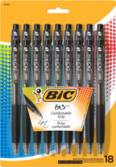 PEN BIC BU3 GRIP RETRACTABLE BALLPOINT BLACK PACK OF 18