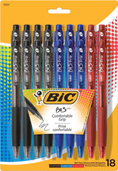 PEN BIC BU3 GRIP RETRACTABLE BALLPOINT ASST CLRS SET OF 18