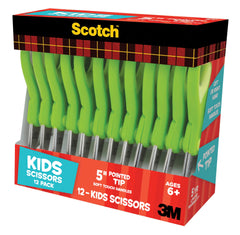 SCISSORS KIDS SOFT TOUCH POINTED 5 IN GREEN PACK OF 12