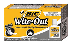 CORRECTION FLUID BIC WITE-OUT QUICK DRY PACK OF 3