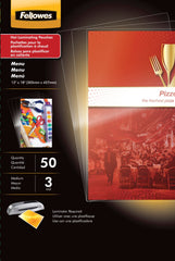 LAMINATING POUCH - MENU SIZE - 11-1/2 X 17-1/2 INCH - 3MIL - GLOSSY - PACK OF 50