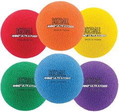 BALL - FOAM - 3 INCH DIA - RHINO-NO-BOUNCE BALL SET OF 6 COLORS
