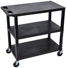 UTILITY CART - LUXOR MULTI PURPOSE UTILITY CART - 3 FLAT SHELVES - 35-1/4X18X34-1/2 - SPECIFY COLOR