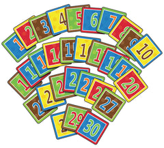 FLAGSHIP CARPETS - BLOCK SEATING NUMBERS 1-30 - SET OF 30 - 16-INCH SQUARES - PRIMARY COLOR