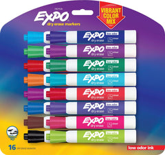 MARKERS DRY ERASE EXPO LOW ODOR CHISEL ASSORTED SET OF 16