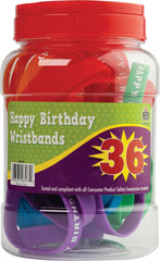 WRIST BAND HAPPY BIRTHDAY ASSORTED PACK OF 36