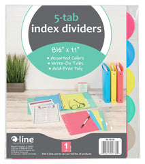 DIVIDERS INDEX 5 TAB NO POCKET ASST COLORS