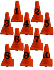 CONES - 12 INCH POLY - NUMBERED 1-10 - ORANGE -SET OF 10