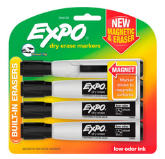 MARKER DRY ERASE EXPO MAGNETIC CHISEL BLACK PACK OF 4