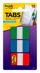 TABS POST-IT 1 X 1.5 IN GR BL RD 22 EA COLOR-66 TABS-1 DSPNSR