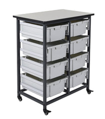 MOBILE BIN STORAGE UNIT-DOUBLE ROW-8 BINS-6 INCH DEEP