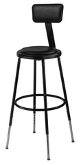 STOOL - NATIONAL PUBLIC SEATING HEIGHT ADJUSTABLE HEAVY DUTY STEEL STOOL - VINYL PADDED INSET - BACKREST - 25-33 IN ADJ HEIGHT - BLACK