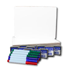 DRY ERASE MAGNETIC BOARD 9X12 IN ERASERS AND ASST PENS CLASS SET OF 36