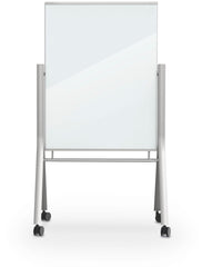 MARKERBOARDS - MOORECO VISIONARY CURVE MOBILE MAGNETIC GLASS EASEL - 4X3 FT - LOW IRON WHITE