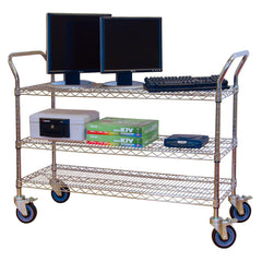 CHROME WIRE SERVICE CART 48W X 18D X 39H - 3 SHELVES