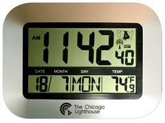 CLOCK - SILVER DIGITAL LCD RADIO CONTROLLED CLOCK